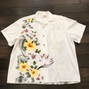 Orchid Hawaiian Shirts Mens XL White Vertical Border Hibiscus Birds Of Paradise